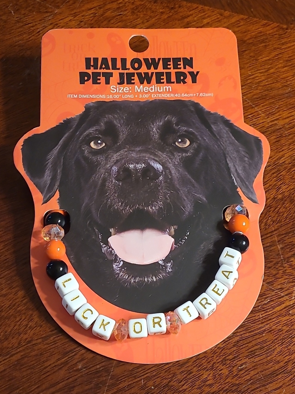 Halloween Pet Jewelry Necklace Medium "Lick or Treat" Dog Collar- Orange & Black
